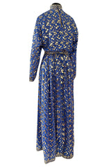 Stunnng 1980s Givenchy Gold Sequin on Blue Silk Chiffon Skirt & Top Dress Set