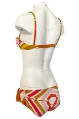 1968 Emilio Pucci Two Piece Pastel Colored Print Cotton Bikini Swimsuit