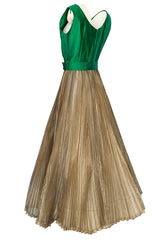 c.1954 Jeanne Lanvin Castillo Haute Couture Emerald & Gold Organza Dress