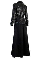 Documented Fall 1992 Yves Saint Laurent Black Sequin 'Le Smoking' Jacket & Silk Maxi Skirt Set