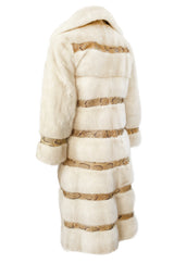 Rare 1960s Christian Dior Pale Ivory Mink Coat w Python Snake Insets