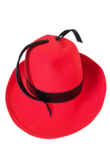 1960s Red Mr John Fedora Hat with Leather Feather Detail