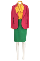 Colorful 1980s Bill Blass Three-Piece Suit in Salmon Pink, Green & Yellow