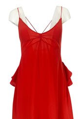 Recent Rochas Red Silk Backless Dress w Ruffle Detail at Low Back