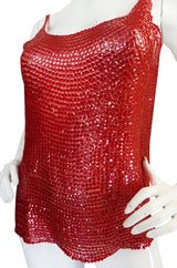 c. 1979 Unlabeled Halston Red Sequin Covered Tank Top