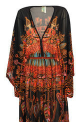Incredible 1970s Gottex Plunging Light Print Nylon Caftan Dress