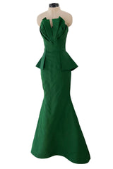 Spectacular Resort 2013 Oscar de la Renta Runway Strapless Emerald Green Silk Dress
