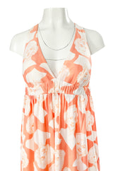 1970s Young Edwardian Marilyn Monroe Plunging Nylon Jersey Print Dress