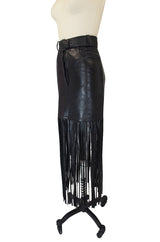 1990s Claude Montana Fringe Leather Skirt