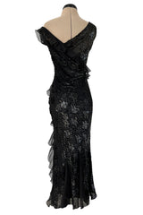 Mid-2000s Christian Dior by John Galliano Metallic Eyelash Lame Bias Cut Silk Chiffon Dress