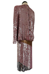 Documented 1982 Bill Blass Sequin & Beaded Dusty Purple, Gold & Silver Dress