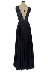 Romantic Early 2000s John Anthony Couture Blue Lace & Multi Layer Silk Chiffon Dress
