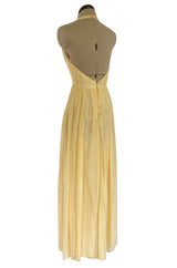 Spring 1976 Christian Dior by Marc Bohan Couture Metallic Gold Striped Silk Chiffon Dress & Jacket