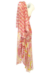 Recent Roberto Cavalli Printed Bias Cut Silk One Shoulder Dress