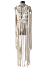 Spectacular Vintage Unlabeled Hand Made Rope & Silver Metal Bead Macrame Overpiece Dress