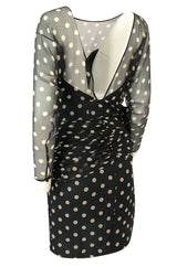 1980s Vicky Tiel Backless Dotted Silk Chiffon Fitted Mini Dress