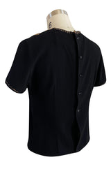 1980s Upcycled 1940s Renee Lewis Couture Hand Gold Embroidered Black Silk Crepe Top