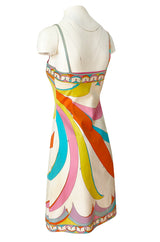 1960s Emilio Pucci Curving Pattern Pastel Printed Crisp Cotton Sun Dress