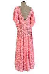 Amazing 1930s Unlabeled Pink Light Woven Cotton Tiered Applique Dress w Amazing Sleeves