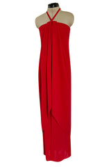 Easy to Wear Fall 1994 Bill Blass Red Silk Crepe Gathered Front Halter Dress