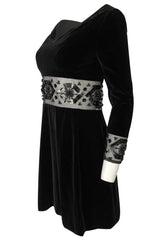 1967 Jacques Heim Couture Bead & Transparent Panel Velvet Dress