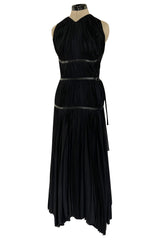 Iconic Fall 2002 Prada Runway & Museum Held Pleated Black Silk & Leather Strap Dress