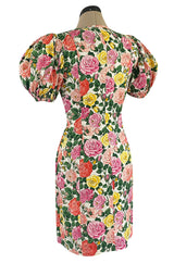 Well Documented Spring 1992 Yves Saint Laurent Ad Campaign Pouf Sleeve Silk Pink Floral Dress