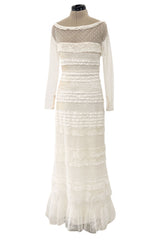 Prettiest 2012 Valentino Tiered Ivory Lace Net Dress w Tiny Sequin & Bead Detailing