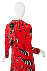 1970s Paganne Printed Red Shift Dress