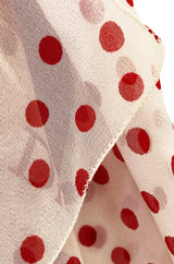 c.1978 Christian Dior Couture Huge Silk Chiffon Red & White Scarf