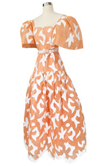 1960s Arnold Scaasi Couture Peach Silk Organza Dress w Incredible Sleeves