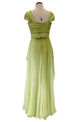 Incredible Spring 2005 Valentino Haute Couture Green Ombre Bias Cut Silk Chiffon Dress w Pleated Bodice