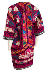 1970s Unlabeled Vintage Suzani Hand Embroidered Pink Open Front Coat