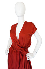 1970s Halston IV Rust Colored Jersey Wrap Dress