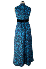 Late 1960s Lanvin by Jules-Francois Crahay Blue Metallic Silk Dress w Bow Detailing