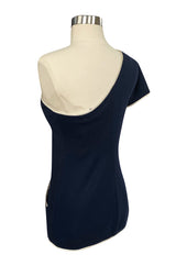 1992 Geoffrey Beene One Shoulder Navy w White Piping Top