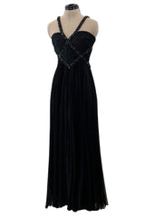 Incredible Spring 2003 Valentino Runway Black Silk Chiffon Dress w Black Beaded Detailing