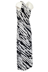 1970s Donald Brooks for Sinclair One Shoulder Black & White Nylon Dress