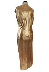Fabulous Recent Paco Rabanne Oroton Gold Metal Mesh Dress w Snap Draping