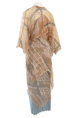 Spring 1980 Zandra Rhodes Book Piece 'Chinese Constructivist & Clouds' Pale Peach & Blue Dress