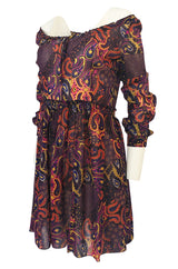 Fall 2005 Miu Miu Purple Printed Off Shoulder Semi-Sheer Dress