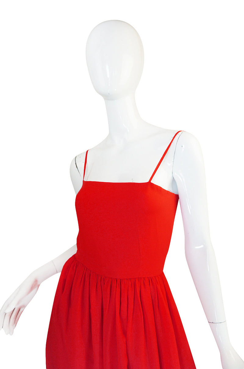 Beautiful 1970s Red Silk and Chiffon Lanvin Dress