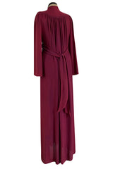 1970 Ossie Clark 'Graduation' Front Plunge Dress in a Burgundy Moss Crepe