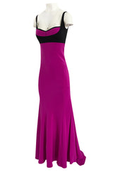 Bespoke 2012 Narciso Rodriguez Couture Graphic Pink & Black Silk Dress w Trained Back
