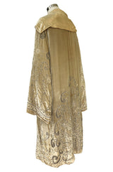 Exceptional 1920s Gold Silk Velvet Beaded Art Deco Wide Sleeve Coat
