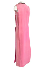 Documented 1969 Pierre Cardin Couture Pink Silk Crepe Diamond Beaded Dress w Overlay