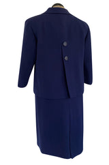 Spring 1960 Pierre Balmain Haute Couture Deep Blue Skirt Suit w Swing Back Button Detailing