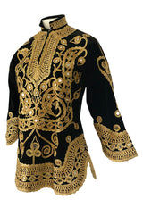 1960s Hand Applied Gold Cord & Mirrors on Black Velvet Tunic Top