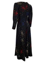 Incredible 1970s Pauline Trigere Hand Painted & Sequin Detailed Dress