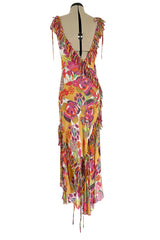 Gorgeous Spring 2005 Christian Dior by John Galliano Silk Print Dress w Flowered Edge Scarf
